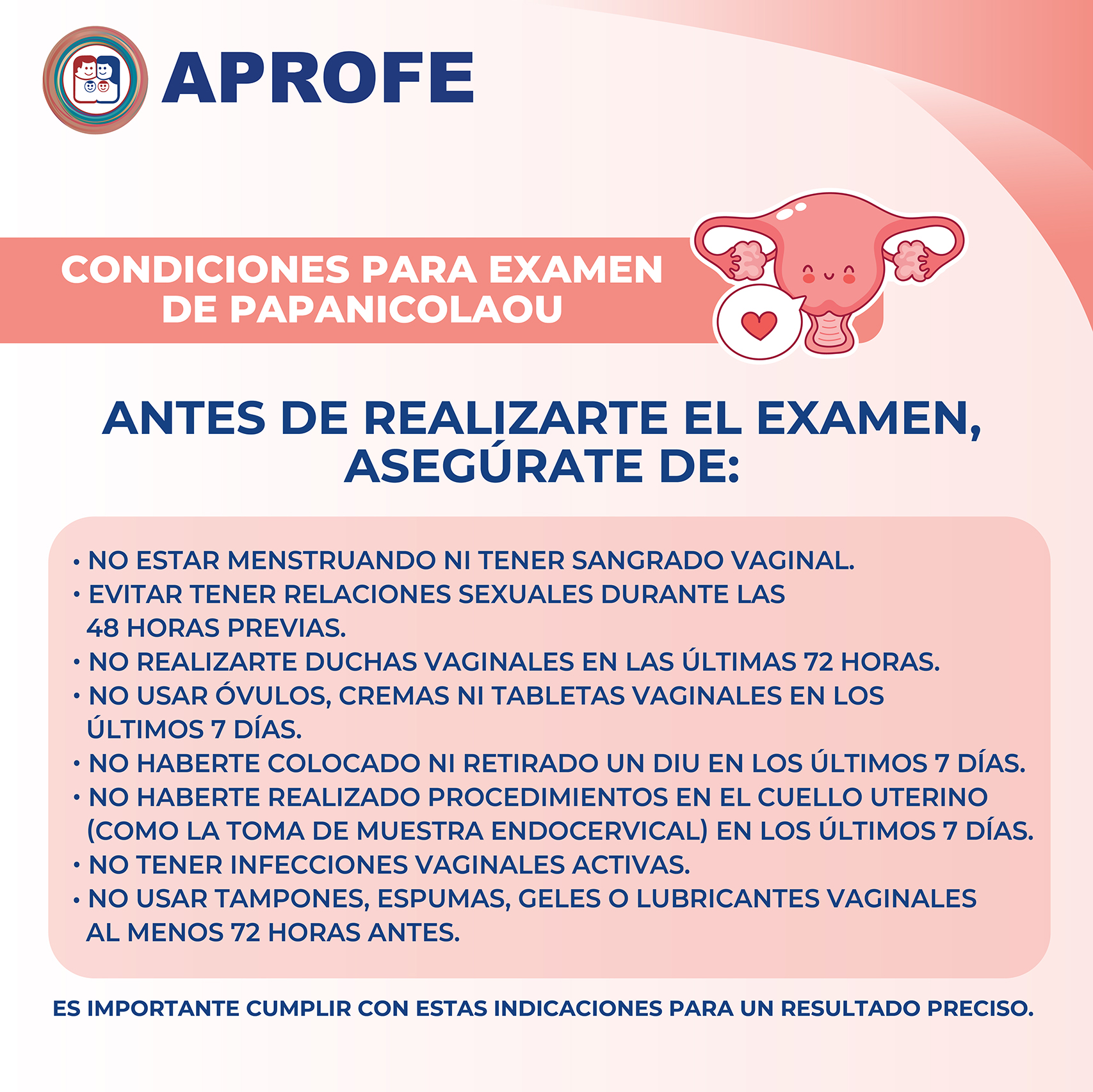 Condiciones para examen de Papanicolau